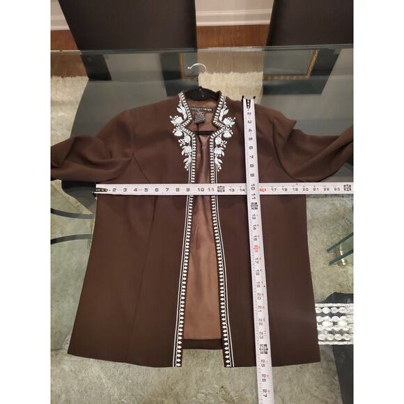 Madison Leigh Women's Brown Long Sleeve Embroidered Lined Open Front Jacket 10 - Picture 11 of 12